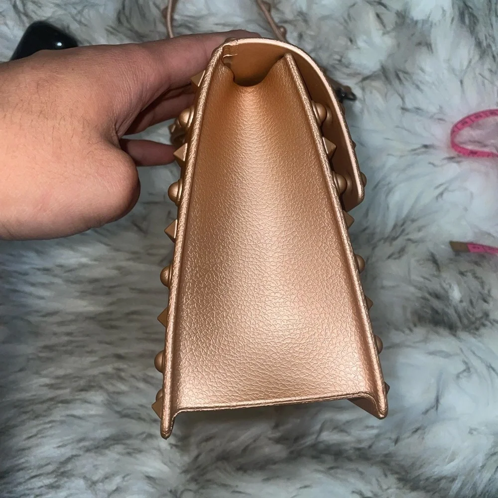 Rose gold studded jelly purse spiked bag top handle crossbody bag rockstud bag - Picture 6 of 12